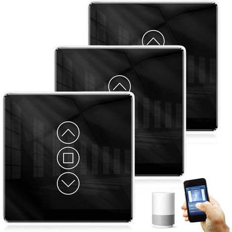Lot de 3 interrupteurs de volet roulant Wi-Fi intelligents 2,5D compatibles avec Alexa, Yandex et Google Home, minuterie et commande vocale, conducteur neutre nécessaire, noir (1/5)