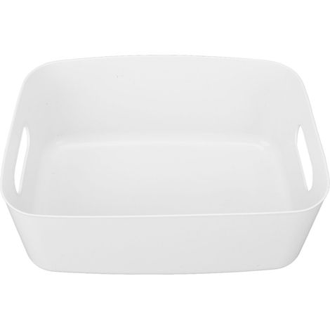Panier de rangement blanc, grande capacité, avec poignée, en polypropylène résistant, boîte de rangement en plastique polyvalente (1/5)