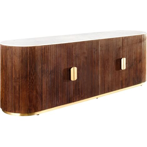 Buffet ORION 170 cm en bois massif de manguier – Plateau en marbre blanc, 4 portes et métal doré (1/5)