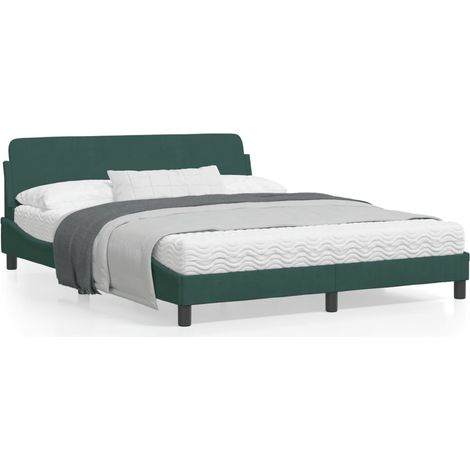 Cadre de lit avec tête de lit Vert foncé 160x200 Velours (1/5)