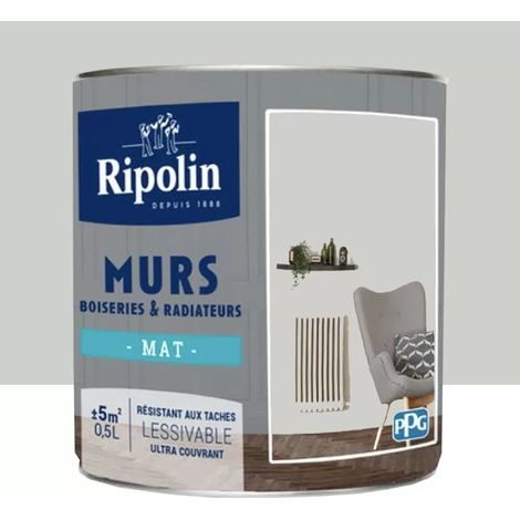 Peinture Murs, Boiseries, Radiateurs RIPOLIN Mat Gris Cétus 0,5 L (1/3)