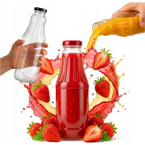 Botella de vidrio para frutas de 1 litro para zumo, sirope, miel (1000 ml + tapa)