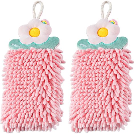 Chenille Hand Towel - 30 cm x 16 cm - Bathroom Kitchen Hanging Towel With Ring - Quick Dry Absorbent - 2 Pieces (1/5)