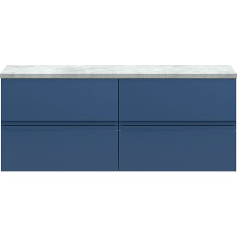 Mavesyn Contemporary 4 Drawer Wall Hung Vanity Unit with Laminate Worktop, Dark Blue, 1200mm