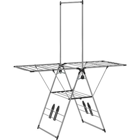 Étendoir à linge pliant en acier inoxydable avec ailes réglables et porte-chaussures, 156,5 x 68 x 192 cm, argent (1/5)