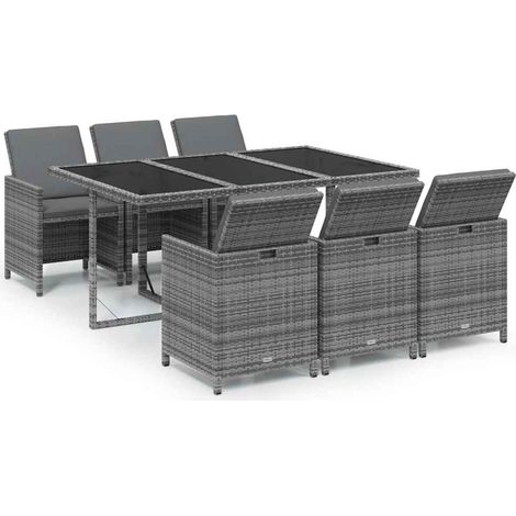 Ensemble repas de jardin Contemporain, Mobilier à dîner de jardin et coussins 7pcs Résine tressée Gris OIB6866E (1/5)