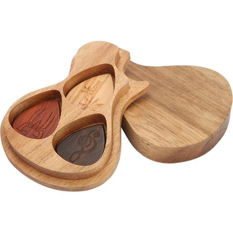 Boîte de rangement en bois pour médiators de guitare, coffret cadeau pour musicien avec 3 plectres inclus (1/5)