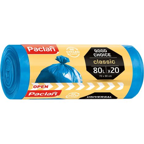Sacchi per la spazzatura 80 litri, confezione da 20 pezzi, colore blu classico Paclan (1/5)