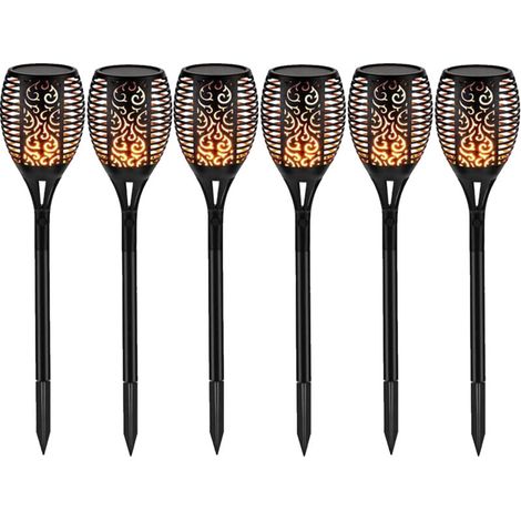 6Pack 12LED Solaire Flamme Torche Lumière Scintillante Bleu Violet Lumière Étanche Jardin Pelouse Chemin Cour Décoration Extérieure