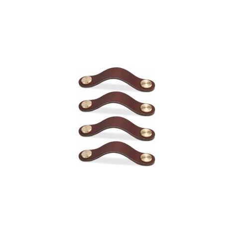Poignée de meuble en cuir (marron foncé, 96 mm), bouton de meuble, poignée de tiroir en cuir, poignée de meuble antique pour armoires, commodes, cuisine, salle de bain (pièces). (1/3)