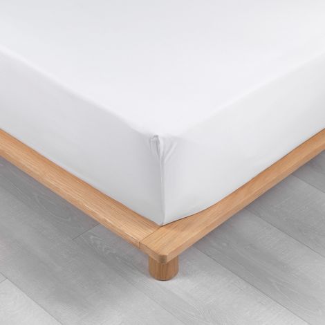 Drap housse 100% percale ultra doux 160 x 200 cm 78 fils bonnet 30 cm Blanc (1/3)