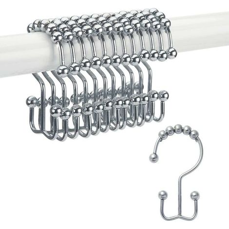 Crochet de manteau de salle de bains, anneau de crochet de rideau de douche, crochet de douche Double coulissant en métal antirouille (1/5)