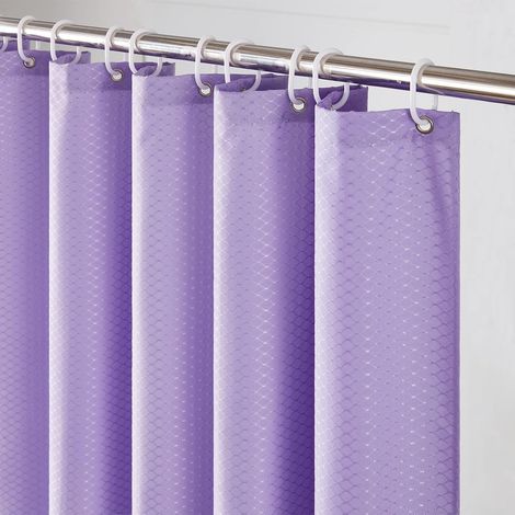 c Rideau de Douche,Mauve,150x180cm,Anti Moisissure,Tissu Polyester,Imperméable,Épais,Rideaux Baignoire Lavable,10 Crochets,Lesté,Gaufre (1/5)