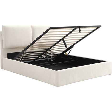 ZYRA - Lit double en tissu beige avec coffre 160x200 cm (1/5)