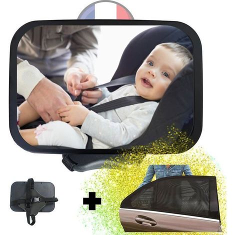 Miroir, retroviseur bebe/enfant voiture grand angle, incassable, orientable à 360°sur l’appui tete et son pare soleil offert (1/5)