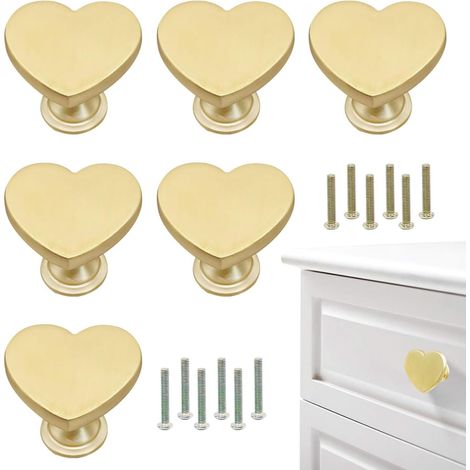 Lot de 6 boutons de placard en laiton en forme de cœur pour tiroir de salle de bain et cuisine Doré (1/4)