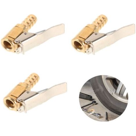 Embout de gonflage en laiton 3 pièces, adaptateur pour valve de pneu, clip de pompe à air, raccord barbelé 8 mm – idéal voiture ou camion. (1/4)