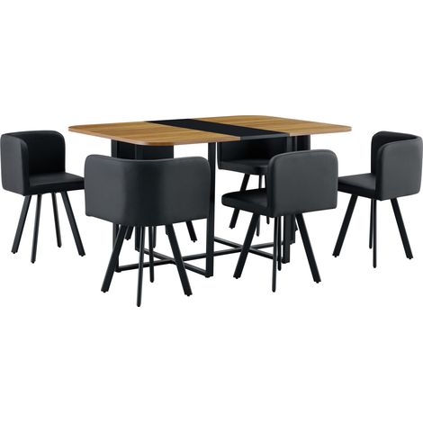 Set tavolo da pranzo estensibile con sedie, effetto legno e struttura in metallo nero, 4-6 posti (1/5)