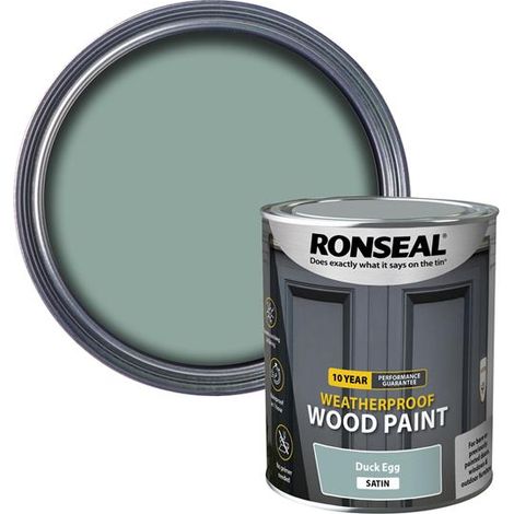 Ronseal 38792 10-Year Weatherproof 2-in-1 Satin Wood Paint in Duck Egg Blue – 750ml