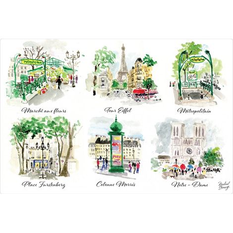 Set de Table Décoratif Motif Paris Monuments en Polypropylène Recyclé 30 x 45 cm - PANGIVO