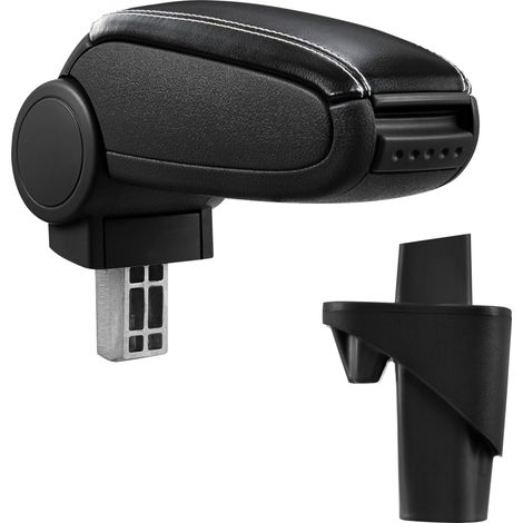 Bracciolo centrale per Opel Agila A / Suzuki Wagon R+ - con vano portaoggetti - imbottito - similpelle - nero con cuciture bianche 030000545