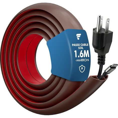 1.6m Passe Câble Sol, Auto-adhésive Petit Cache Fil, Goulotte de Sol Flexible pour Cacher Les Câbles à la Maison, au Bureau et dans l’entrepôt — Marron 17mm(L) x 10mm(H) (1/5)
