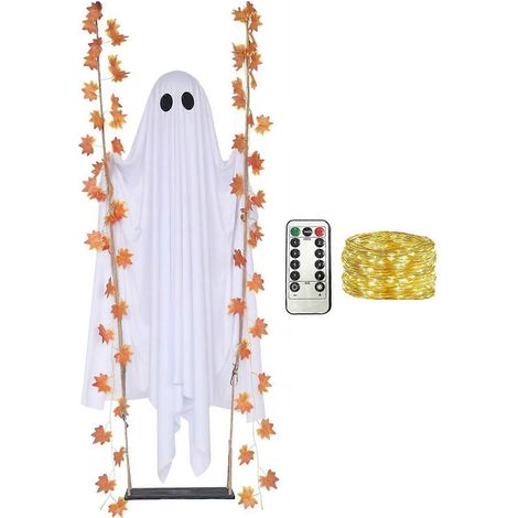 Lesté tissu fantôme volant sur balançoire, avec éclairage LED guirlande lumineuse, pour porche sapin fête en intérieur décoration,120cm (1/5)