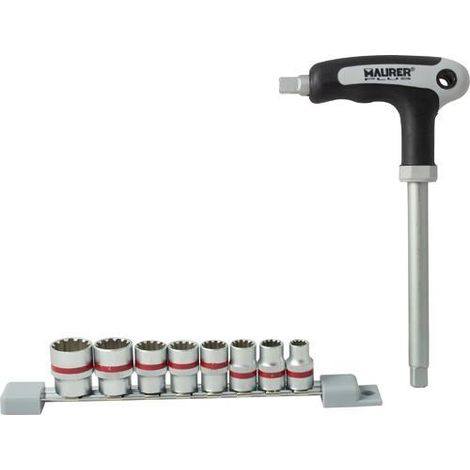 Maurer 92778 Chiave Bussola con Impugnatura, 3/8, 9 Pezzi M Plus, Grigio