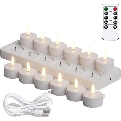 Bougies Chauffe-Plat Rechargeables Sans Flamme avec Minuterie, Bougies LED pour Decoration de Table de Mariage ou de Noël. (1/4)