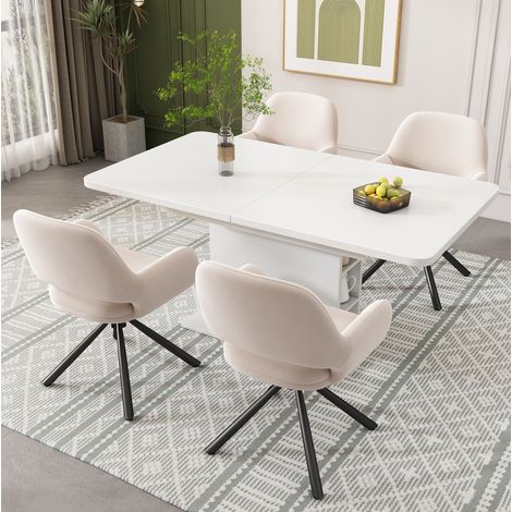 Set tavolo e sedie allungabile rettangolare con vano contenitore, bianco DESVIAE (1/5)