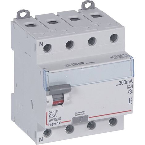 Legrand – Interrupteur différentiel tétrapolaire 400V 63A type A 300mA – Arrivée haute et sortie basse à vis – 4 modules – Norme NF EN 61008-1