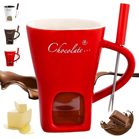 Lot de tasses à fondue au chocolat 2026 avec fourchettes, tasse à fondue au chocolat, en céramique, chauffe-beurre, tasse de fondue chauffée pour fromage personnel avec bougie chauffe-plat (1/5)
