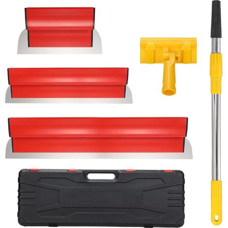 Spatule Enduit Lissage Set, 25/60/80 cm Lame a Lisser Z, Couteau a Enduire Liss, spatule de lissage en acier inoxydable pour Mur Plafond Lame d'écrémage Outillage, Rouge (1/5)