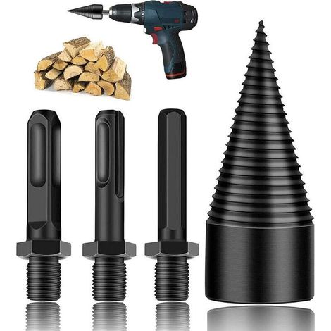 Drill heater, wood splitter drill, wood splitting, wood splitter drill, for cutting logs, 32mm square handle, round handle and hexagonal shank models (32mm) (1/4)