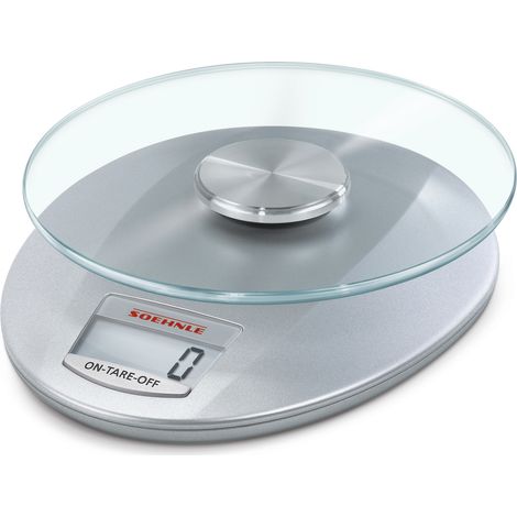 Soehnle Küchenwaage Roma mit 5 kg Tragkraft und 1-g-Wiegepräzision, Küchenwaage digital mit praktischer Zuwiegefunktion (TARA),Waage für die Küche mit LCD-Anzeige und Abschaltautomatik, silber