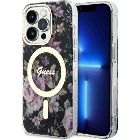 Guess Flower MagSafe - Custodia per iPhone 14 Pro (nera) (1/5)