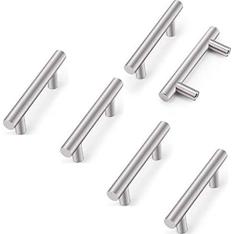 Lot de 6 poignées de porte de placard de cuisine en acier inoxydable, entraxe de 64 mm, en forme de T. (1/5)