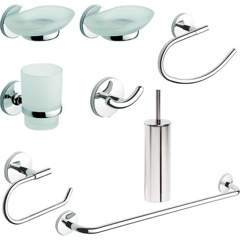 Set de accesorios de baño toallero de acero juego de 8 piezas prod. One Cromo