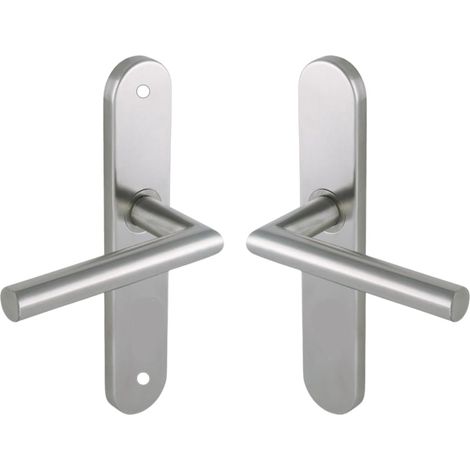 Set de Poignée de Porte sur Grande Plaque - Béquille Coudée 90°- Bec de Cane pour Porte Cuisine, Salon - Entraxe 195 mm - Pose Facile - Acier Inoxidable (1/4)