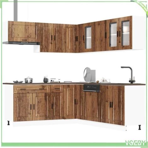 Ensemble meubles de cuisine 11 pcs - Porto - vieux bois - bois d'ingénierie & verre - grand rangement (1/5)