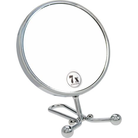 Miroir grossissant ( x 7) portatif et sur pied - Métal - Argenté - Dim: 29 cm, ø 15 cm, (1/4)