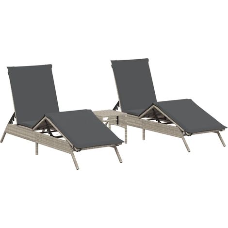 Maison Exclusive - Sonnenliegen 2 Stk. mit Tisch Hellgrau Poly Ra