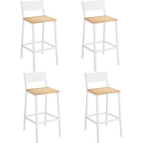 Vasagle – Tabouret de bar – Lot de 4 – Hauteur d'assise 97,2 cm – Structure en acier – Siège en panneau d’aggloméré blanc – Capacité 130 kg