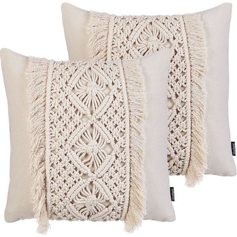 Dekokissen 2er Set KALAM Baumwolle 45 x 45 cm Hellbeige Geometrisches Muster (1/5)