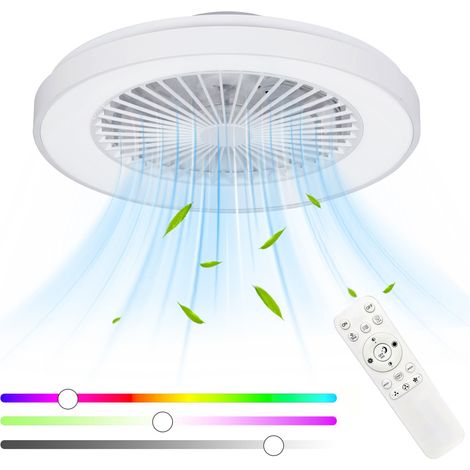 Ventilateur de Plafond avec lumière télécommande LED blanc - 40W 49 cm 6 vitesses dimmable pour chambre salon salle à manger