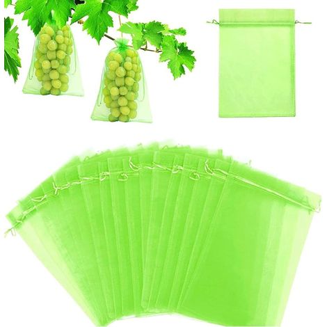 Bolsas de malla para protección de uvas, red de protección para árboles frutales, bolsas de protección para frutas con cordón, contra pájaros e insectos (verde, 100 unidades (17  23 cm)) (1/5)