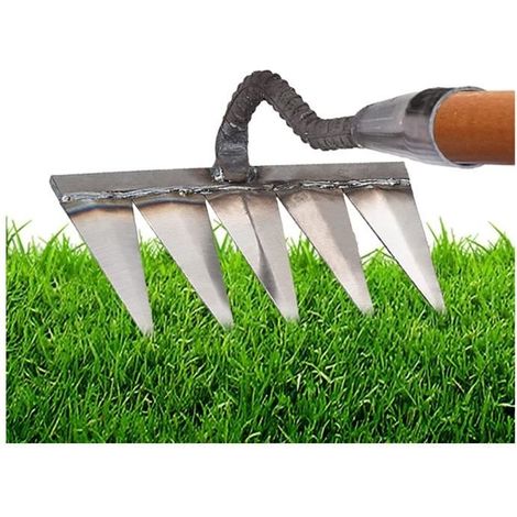 Râteau de jardin en métal pour désherber et râteler - Blanc - Outils de dents de râteau (1/4)