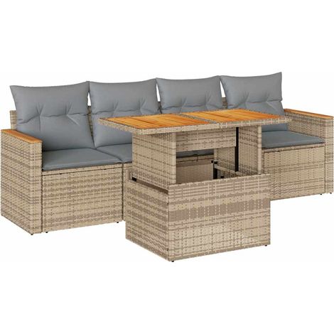 Maison Exclusive - Set sofás jardín y cojines 5 pzas ratán sintét (1/5)