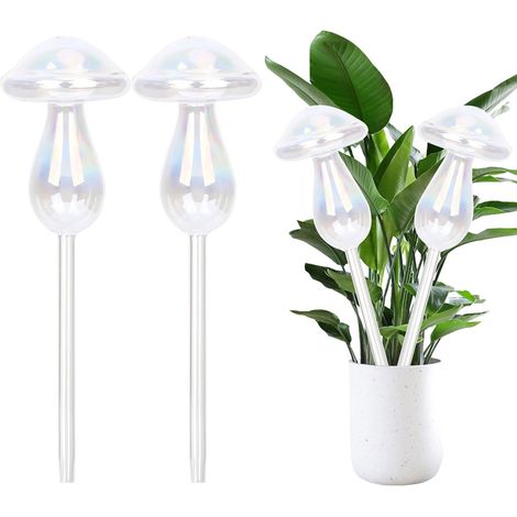 Boule d'irrigation champignon 4 pièces, auto-arrosante, verre transparent pour plantes d'intérieur et d'extérieur (1/5)