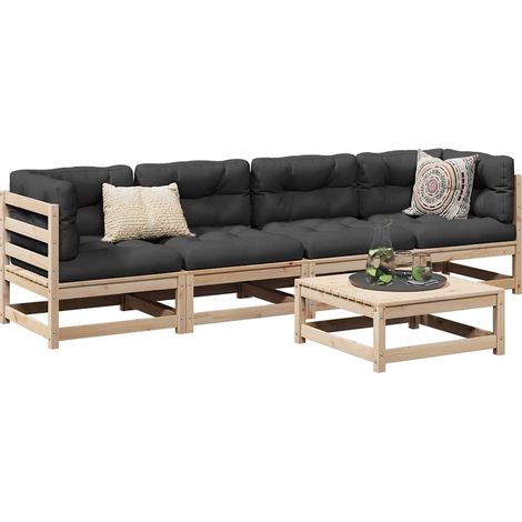 vidaXL Juego de sofás de jardín 5 piezas madera maciza de pino (1/5)